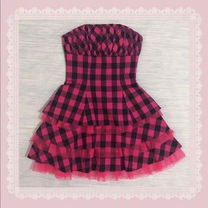 Betsy Johnson Pink & Black Check Cocktail Dress